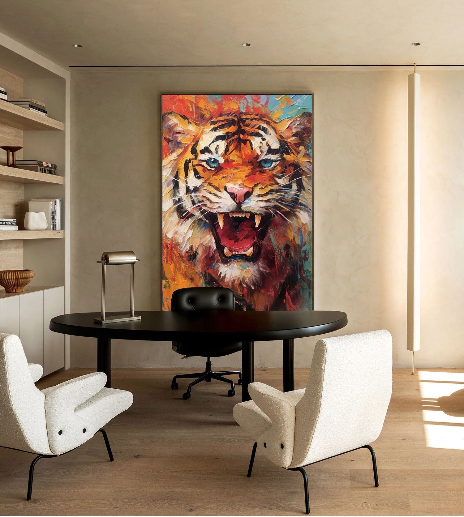 Primal Roar: A Textured Tiger Wall Art for Modern Office Decor