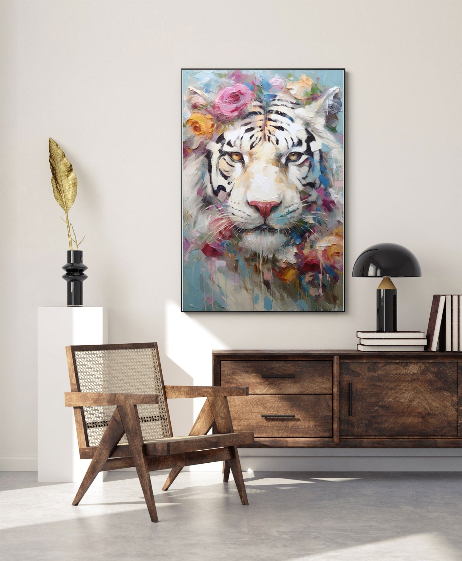 Floral Majesty: Textured Abstract Floral Paintings for Bedroom Decor