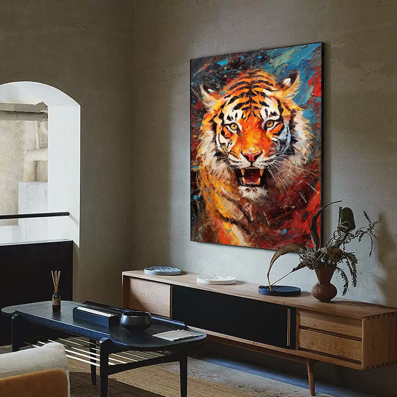 Primal Fury: An Abstract Tiger Wall Art for Modern Office Decor