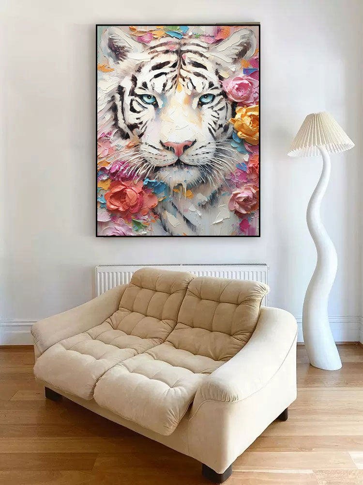 Floral Serenity: A Textured Abstract Floral Paintings for Bedroom Decor