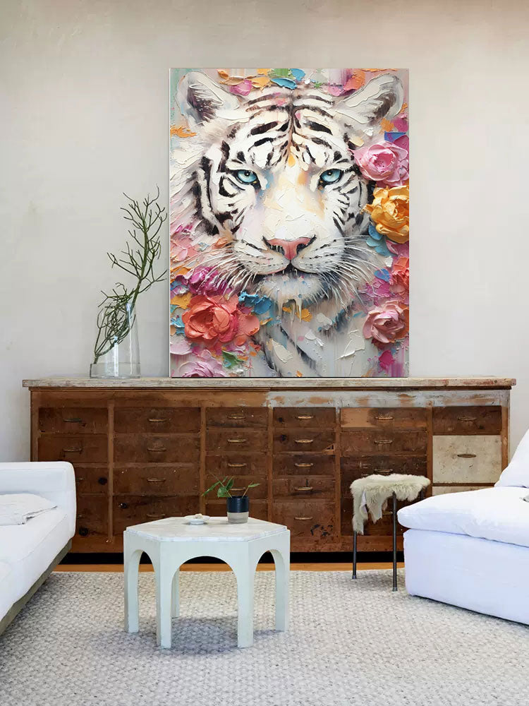 Floral Serenity: A Textured Abstract Floral Paintings for Bedroom Decor