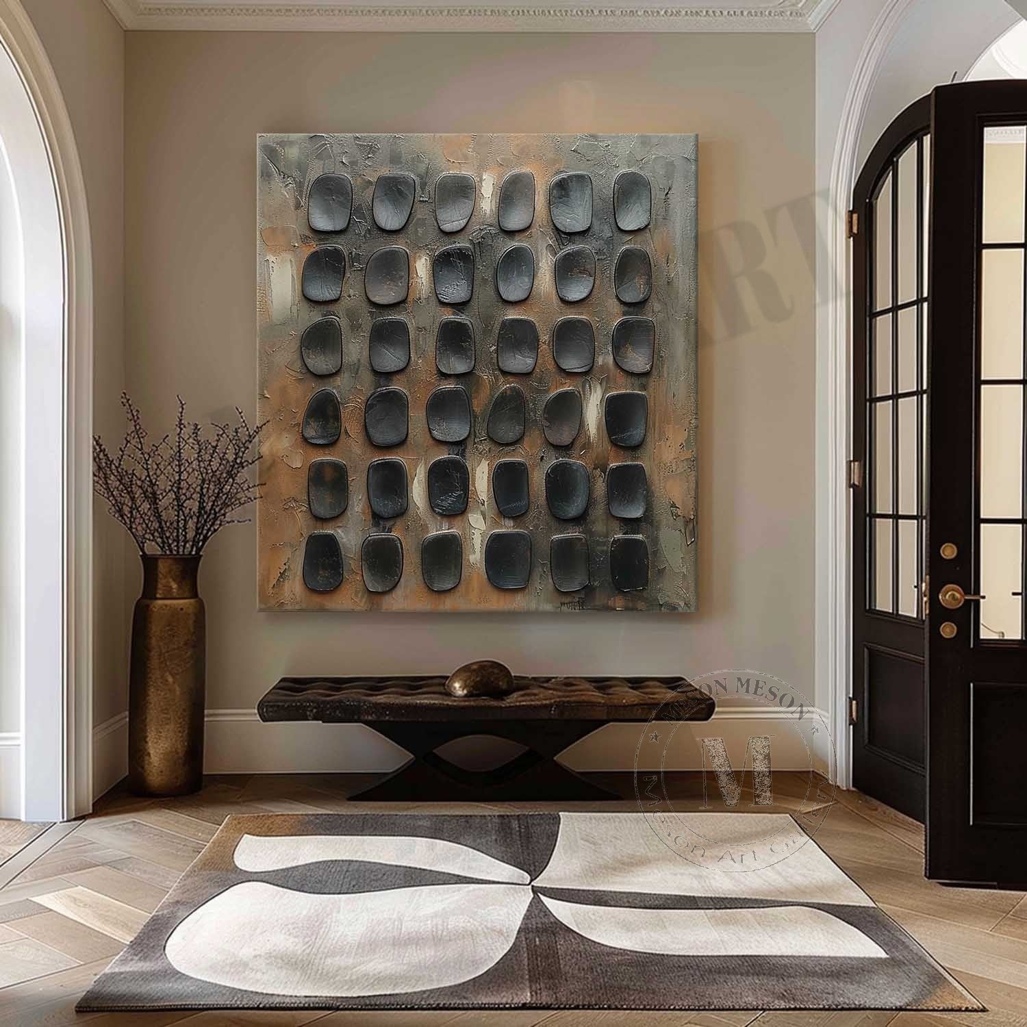 Stone Matrix: Industrial Wabi Sabi Textured Wall Art with Sculptural 3D Relief