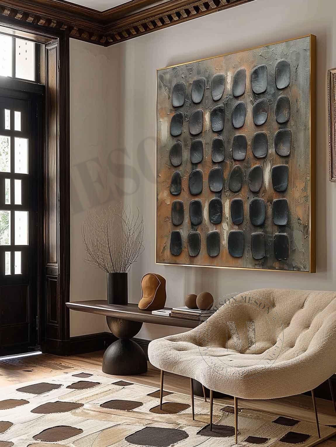 Stone Matrix: Industrial Wabi Sabi Textured Wall Art with Sculptural 3D Relief