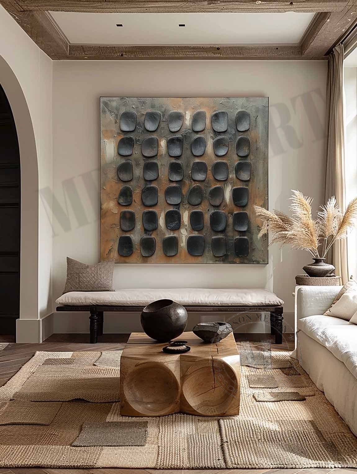 Stone Matrix: Industrial Wabi Sabi Textured Wall Art with Sculptural 3D Relief