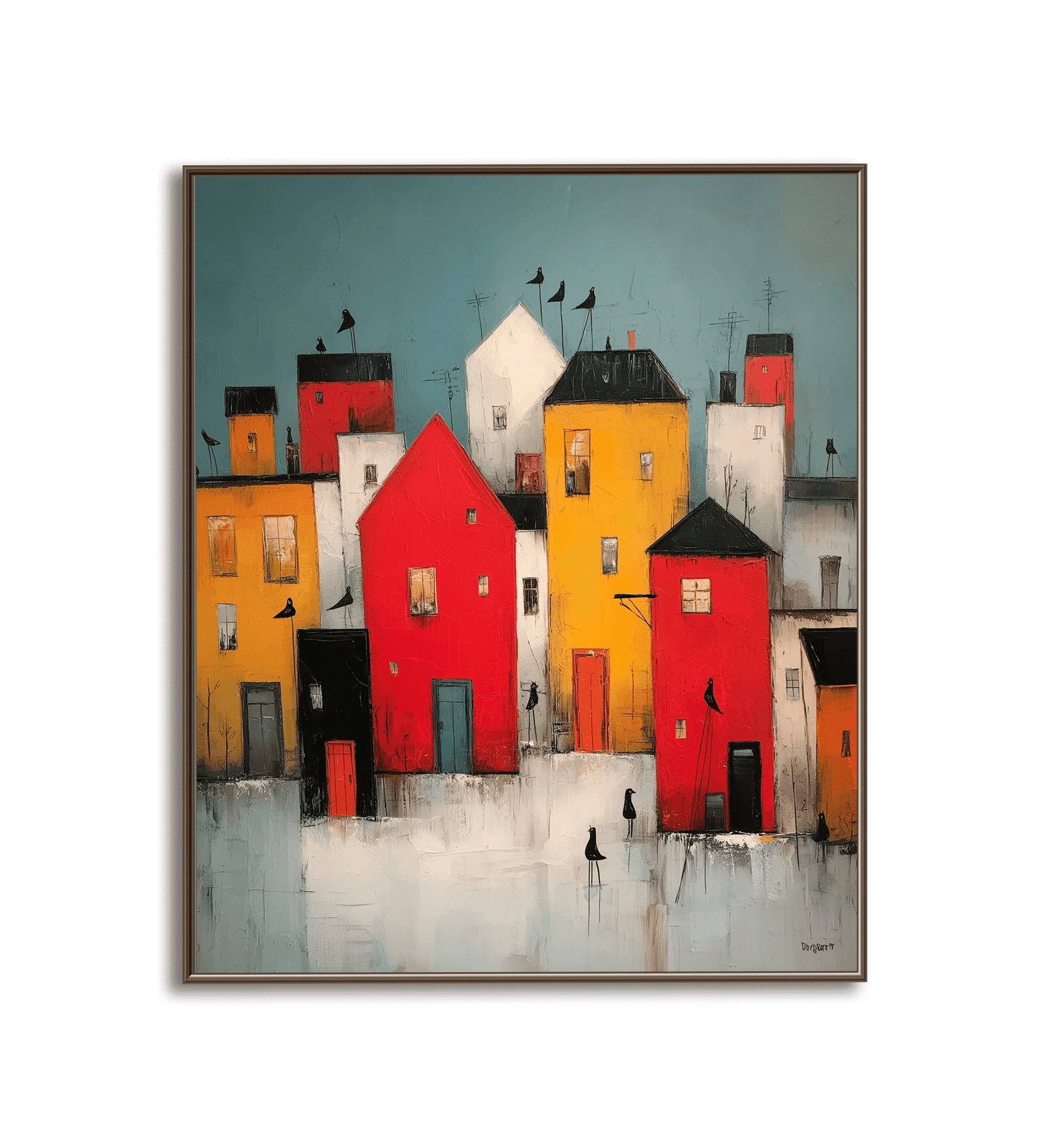 Village Vibrance: A Colorful Contemporary Cityscape Canvas Painting