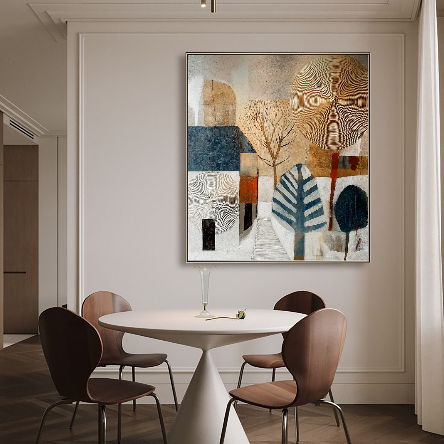 Sundown Quarter: Textured Geometric Abstract Cityscape Painting for Modern Wall Decor