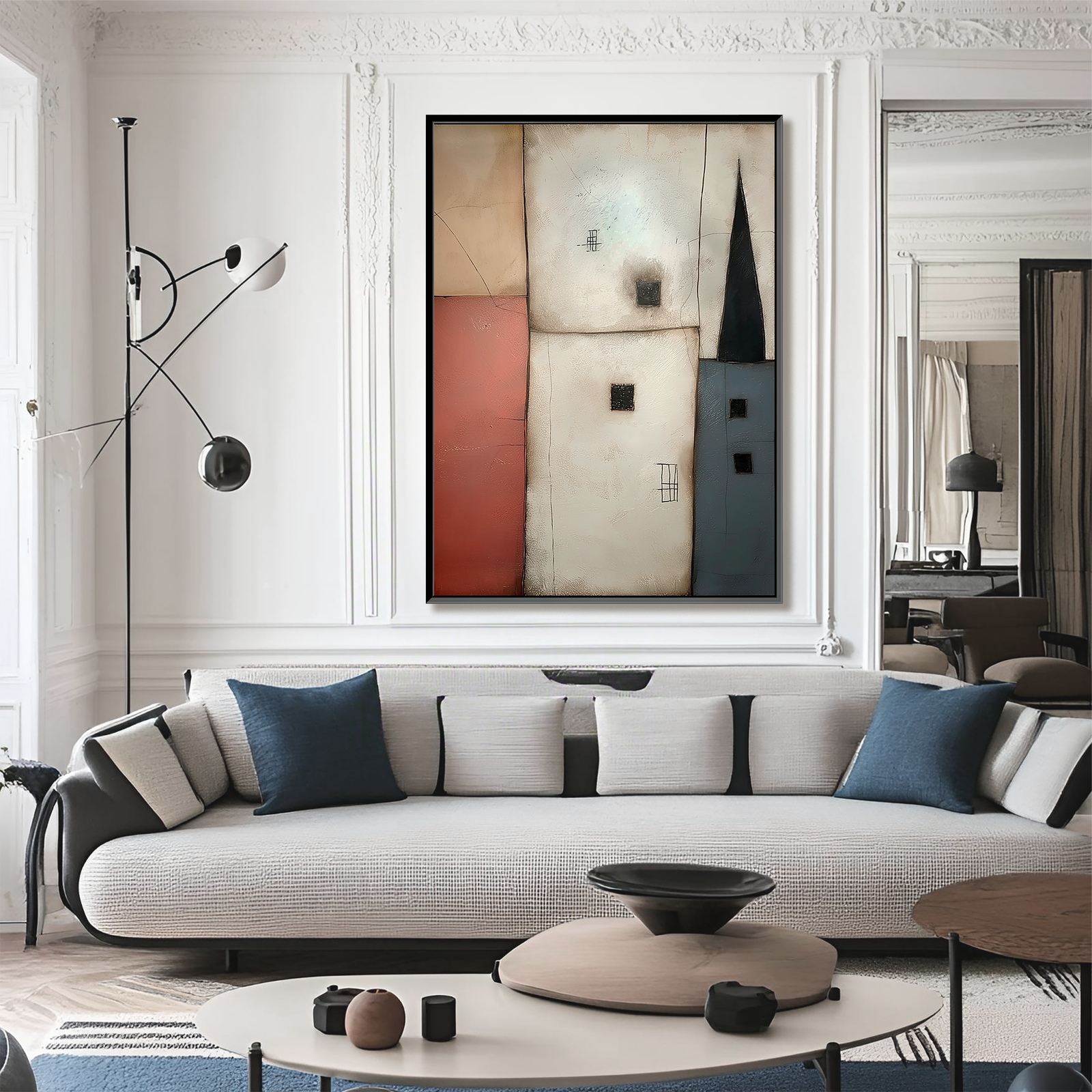 Earthen Hamlet: Minimalist Textured Abstract Cityscape Painting for Hallway Wall Art