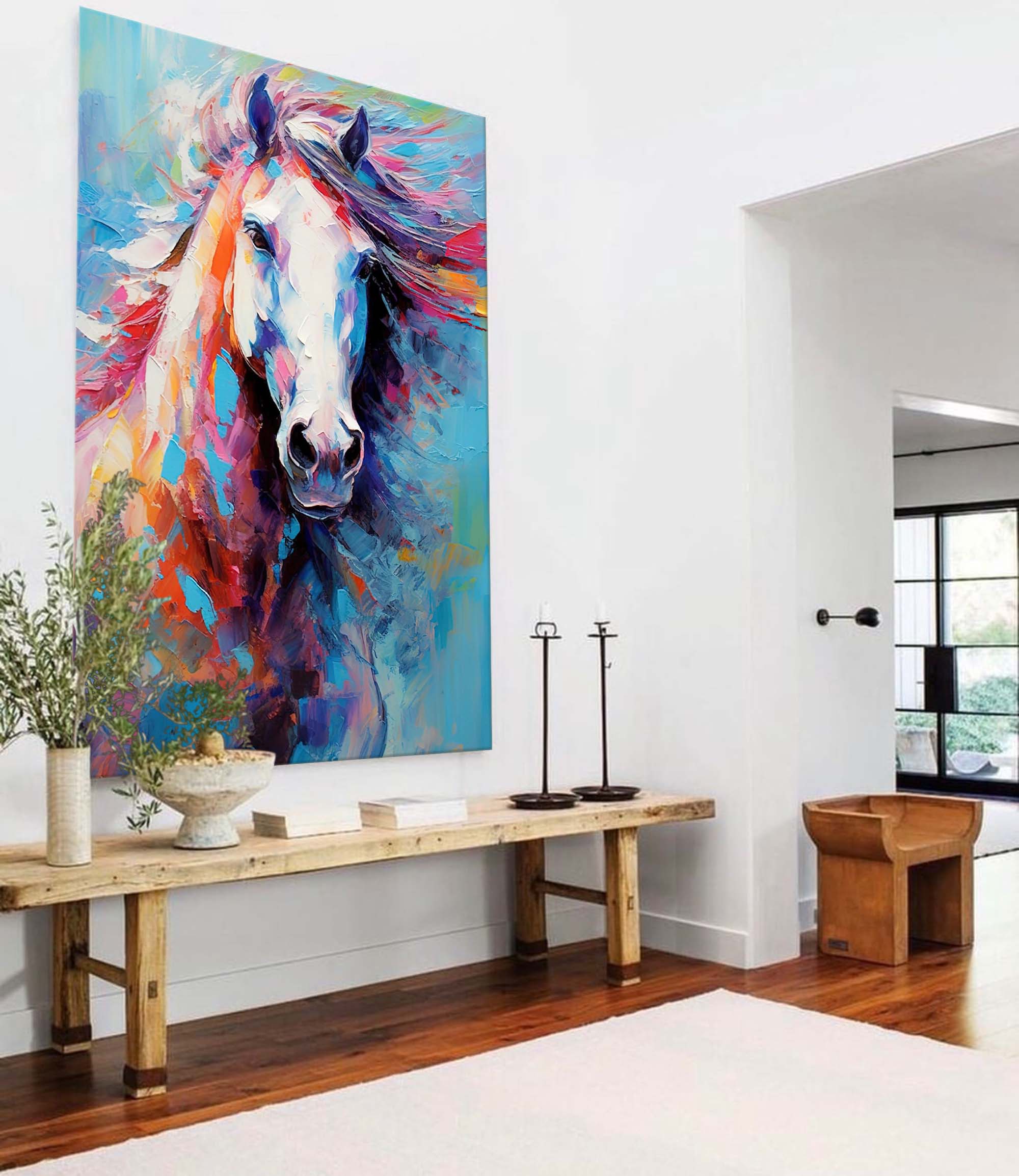 Chromatic Gallop: A Textured Horse Wall Art for Living Room Decor