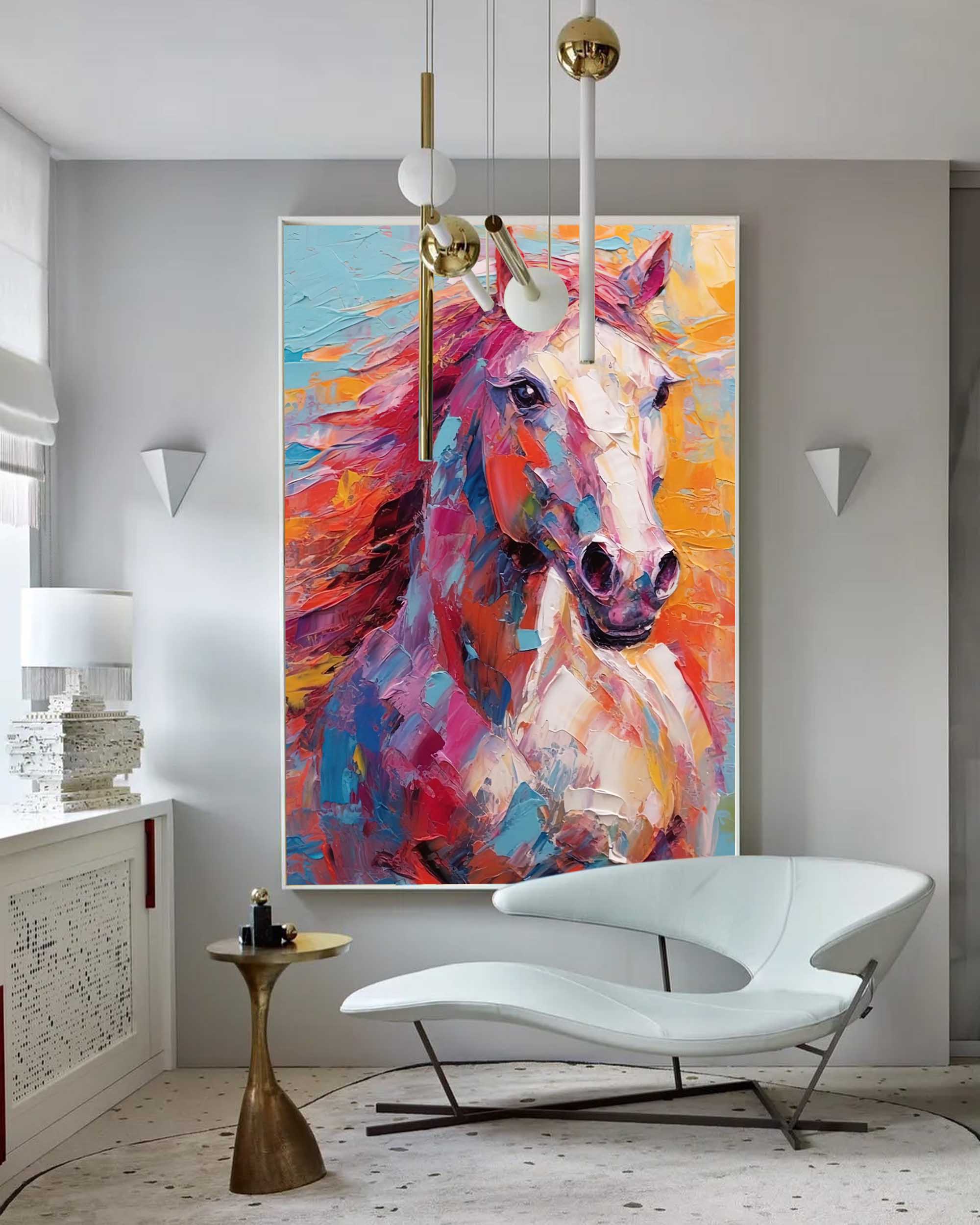 Chromatic Spirit: A Vibrant Horse Wall Art for Living Room Decor