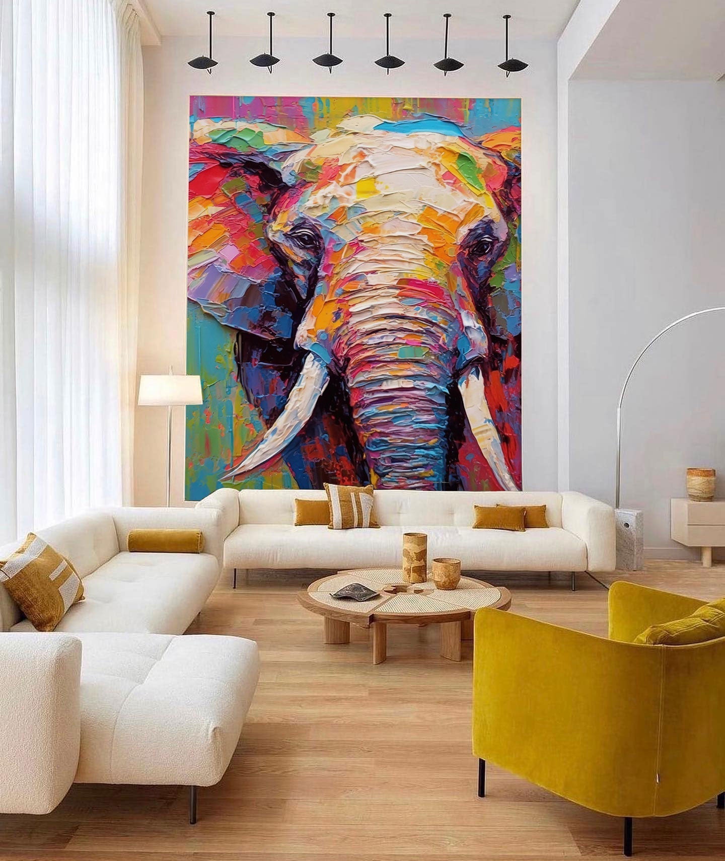 Chromatic Majesty: A Colorful Elephant Wall Art for Kids Room Decor