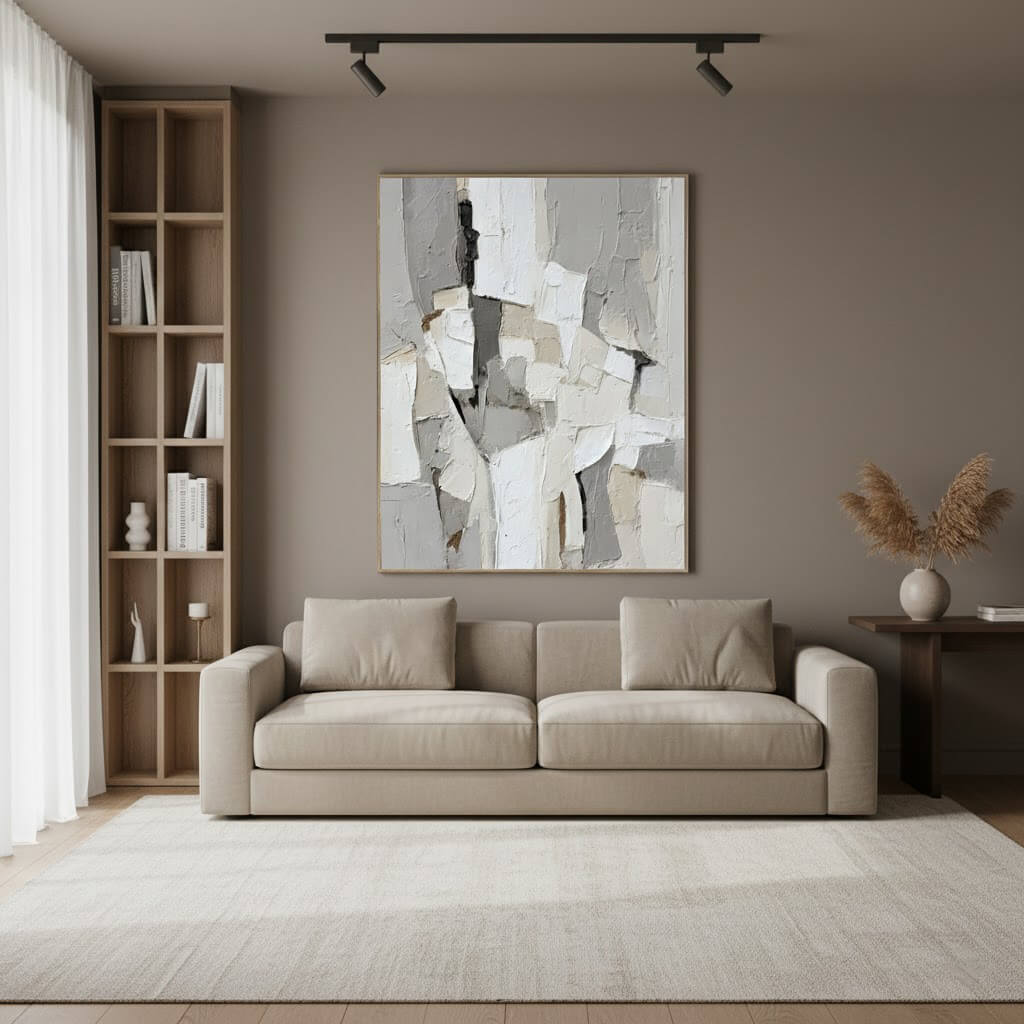 Pale Strata: Textured Neutral Abstract Painting with Wabi Sabi Layers