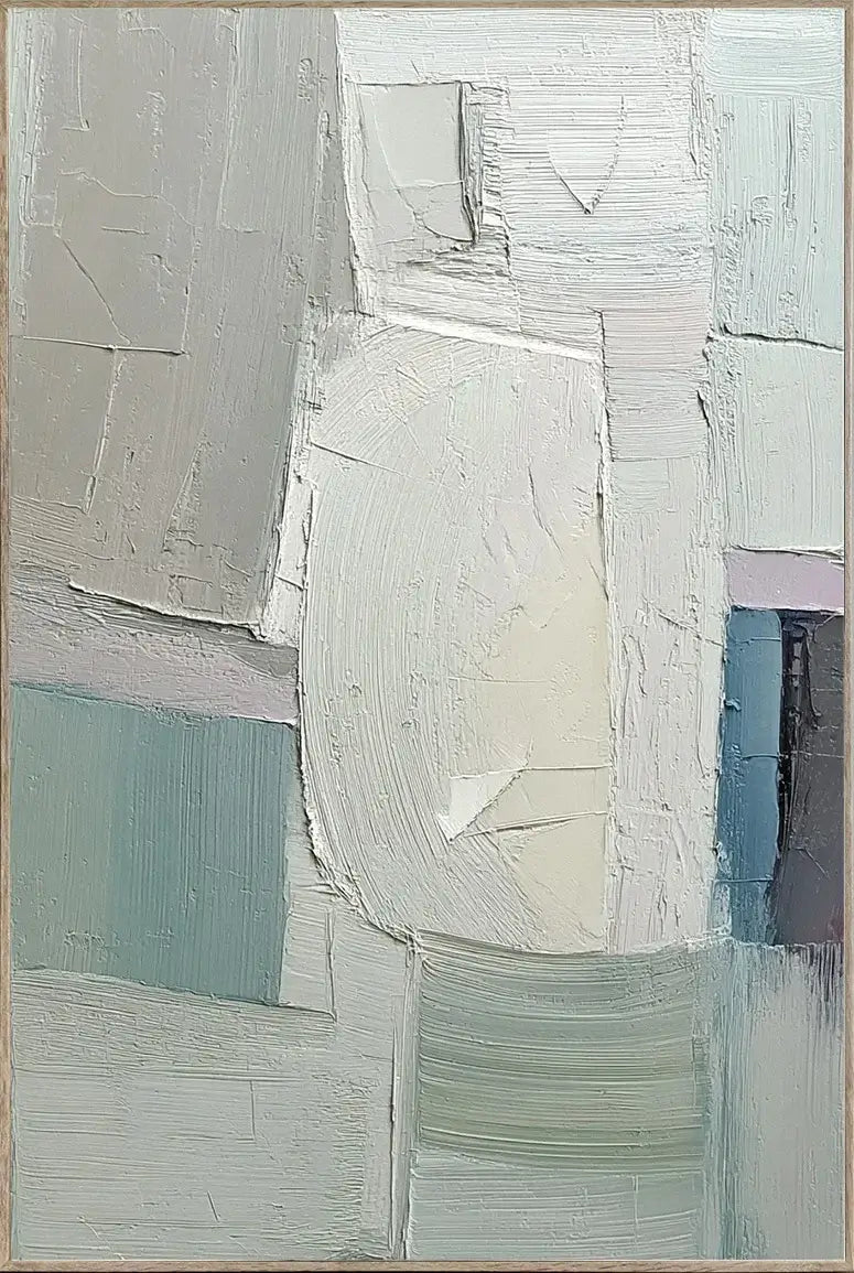 Softened Geometry: Textured Pastel Geometric Abstract Painting for Nursery Decor