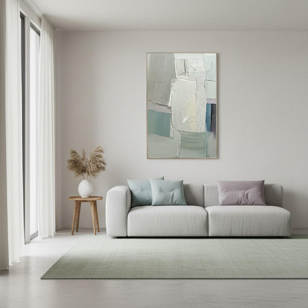 Softened Geometry: Textured Pastel Geometric Abstract Painting for Nursery Decor