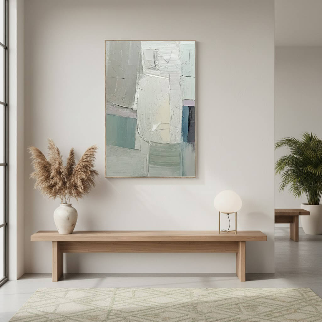 Softened Geometry: Textured Pastel Geometric Abstract Painting for Nursery Decor