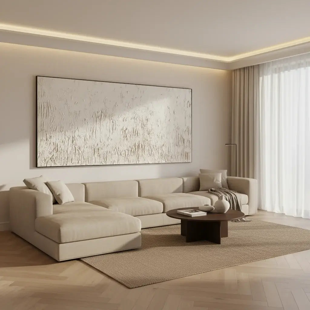 Pale Frequency: Textured White Abstract Painting for Minimalist Living Room Decor