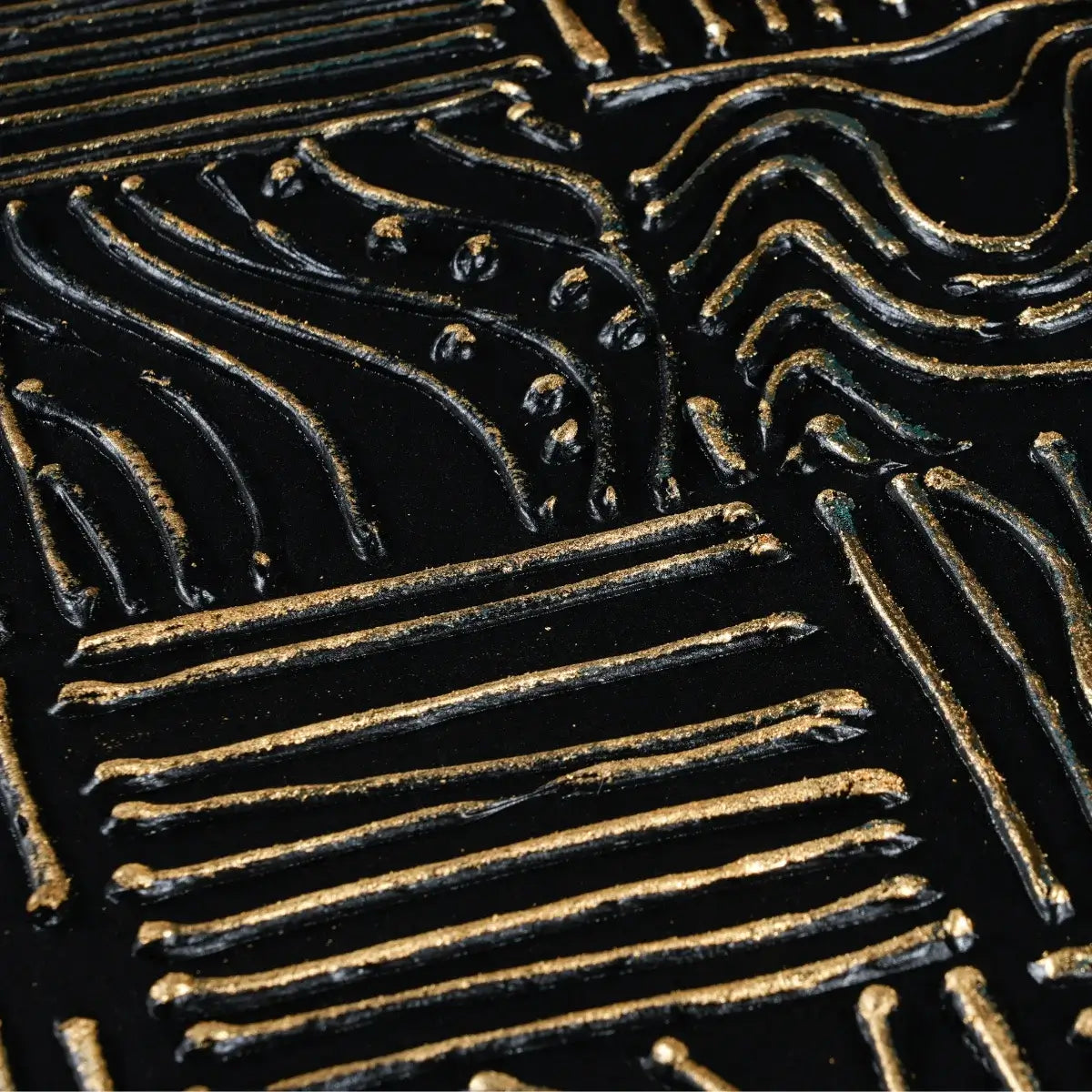 Midnight Mosaic: Textured Black and White Abstract Painting with Geometric Patterns