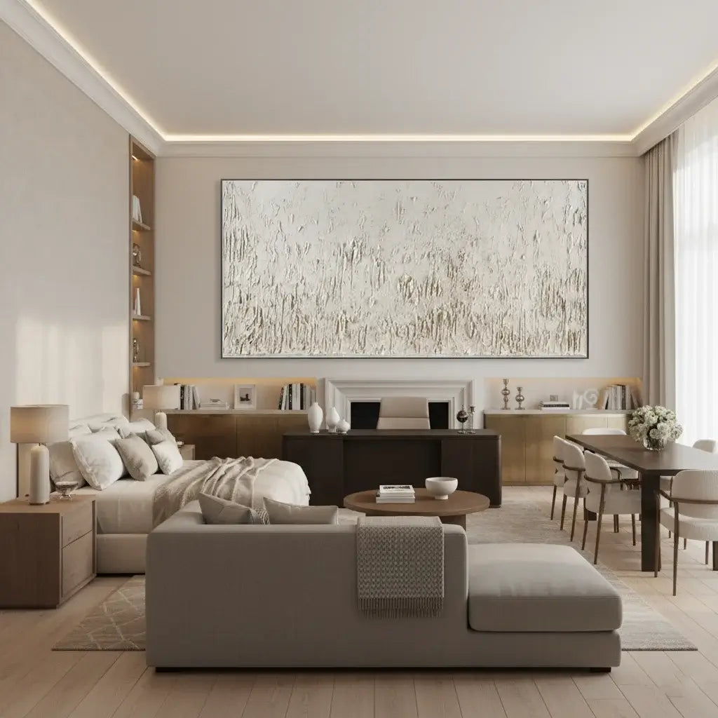 Pale Frequency: Textured White Abstract Painting for Minimalist Living Room Decor