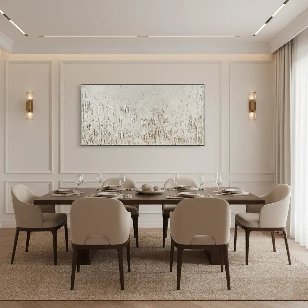 Pale Frequency: Textured White Abstract Painting for Minimalist Living Room Decor