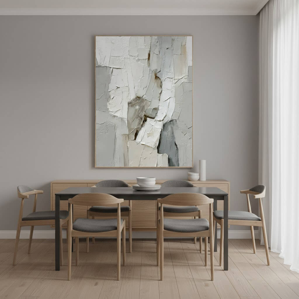 Limestone Layers: Textured Neutral Abstract Painting for Minimalist Home Decor