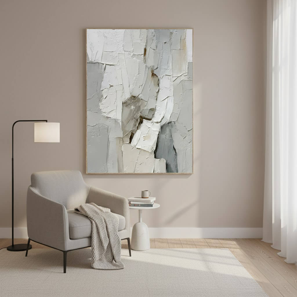 Limestone Layers: Textured Neutral Abstract Painting for Minimalist Home Decor