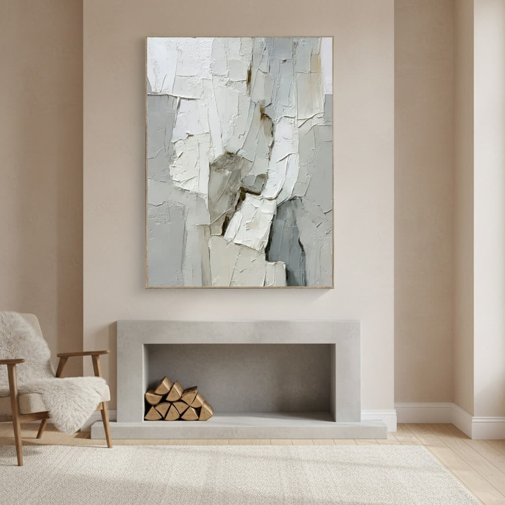 Limestone Layers: Textured Neutral Abstract Painting for Minimalist Home Decor
