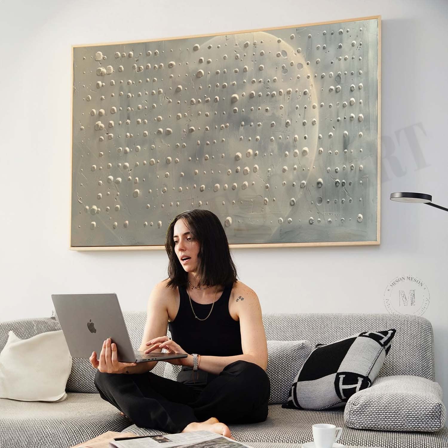 Wabi Sabi Neutral Moon Textured Wall Art, Large Minimal Abstract Canvas for Living Room