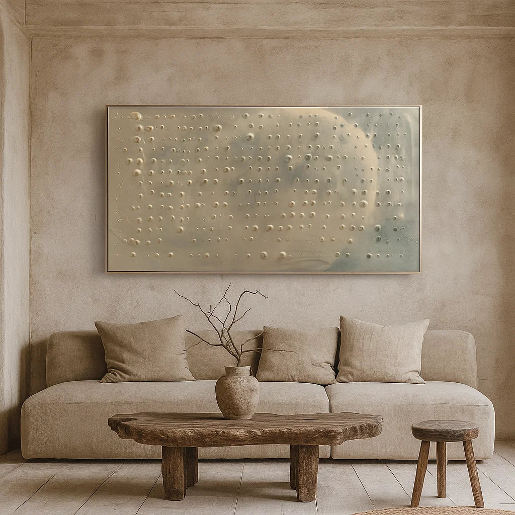 Wabi Sabi Neutral Moon Textured Wall Art, Large Minimal Abstract Canvas for Living Room