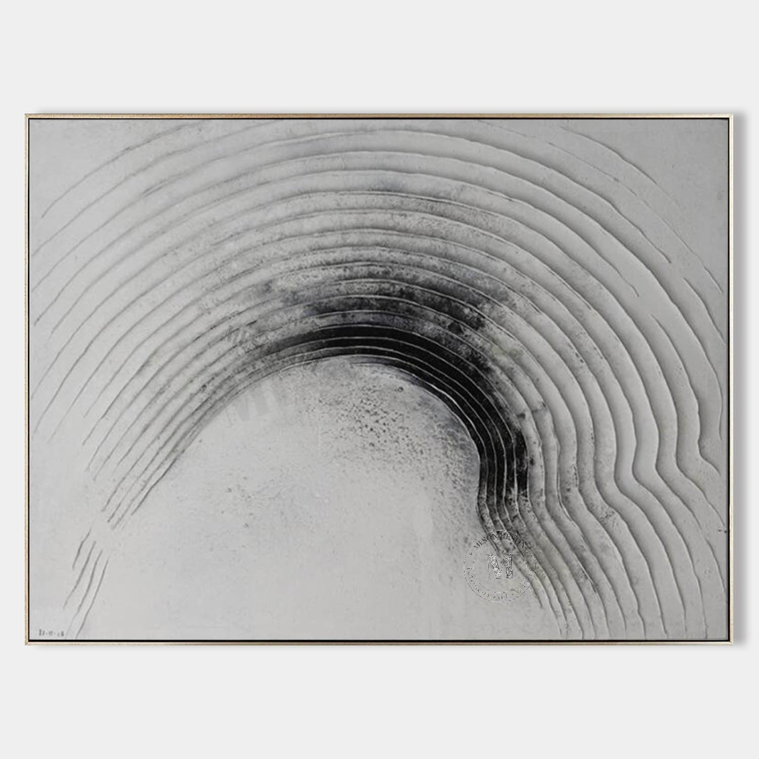 Wabi Sabi Black and White Textured Wall Art, Minimal Abstract Arch Canvas for Modern Living Room