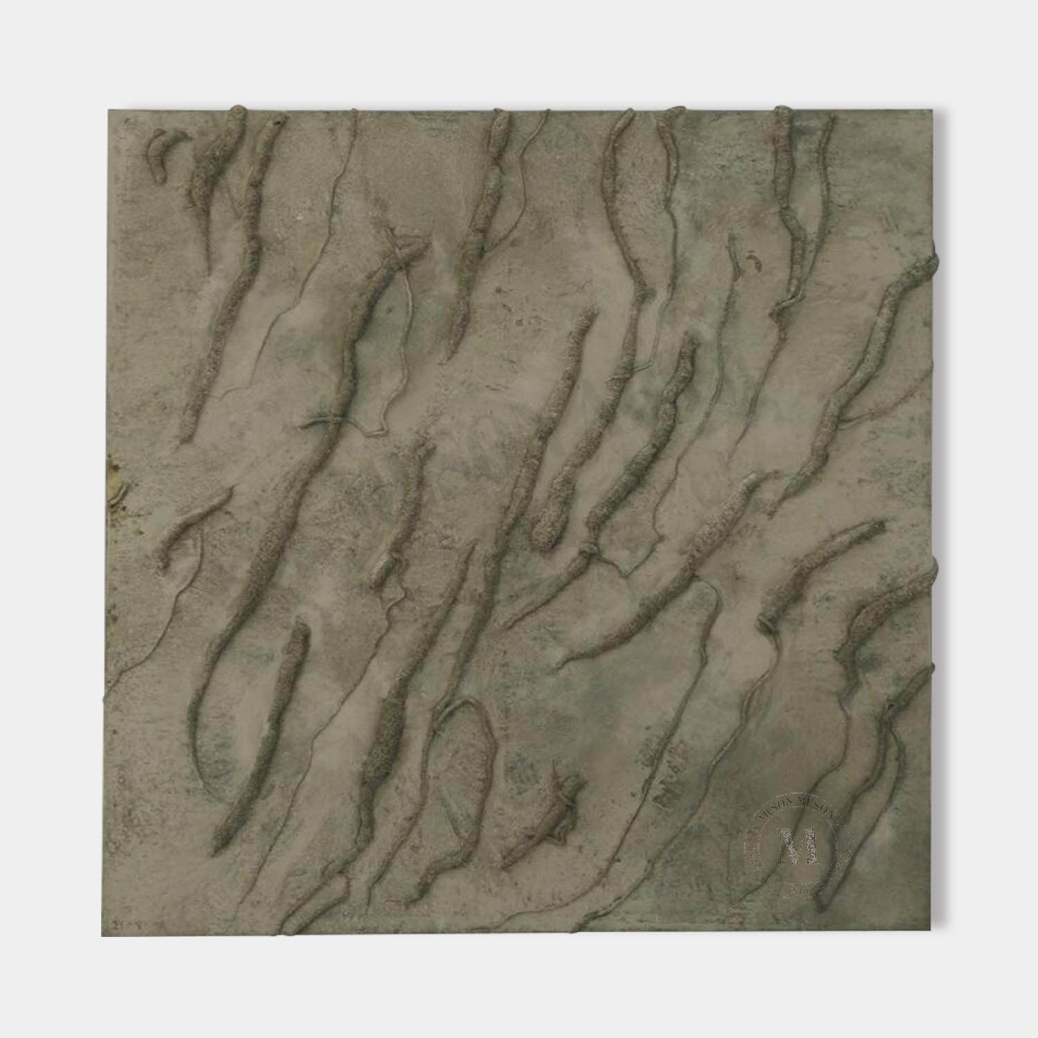 Wabi Sabi Earthy Green Textured Wall Art, Minimal Abstract Square Canvas for Living Room