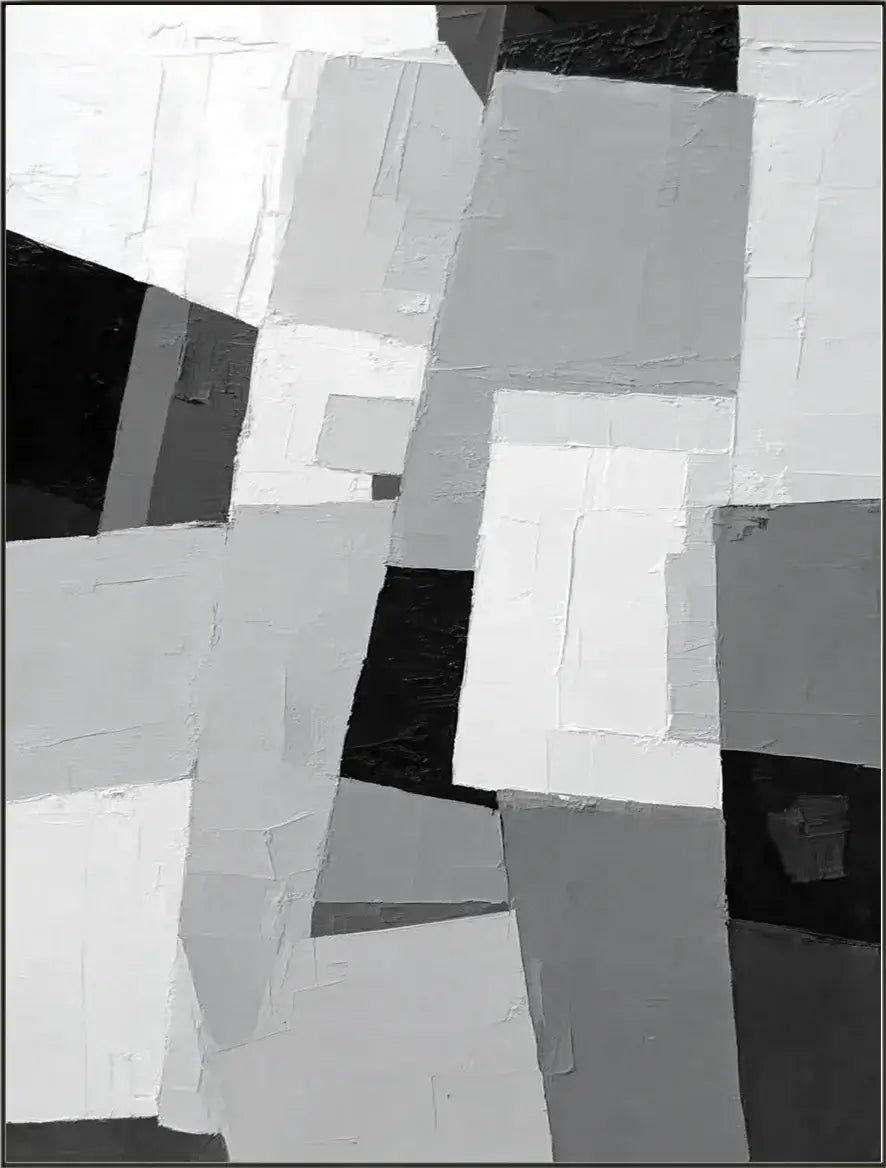 Monochrome Architecture: Textured Black and White Abstract Painting for Modern Decor