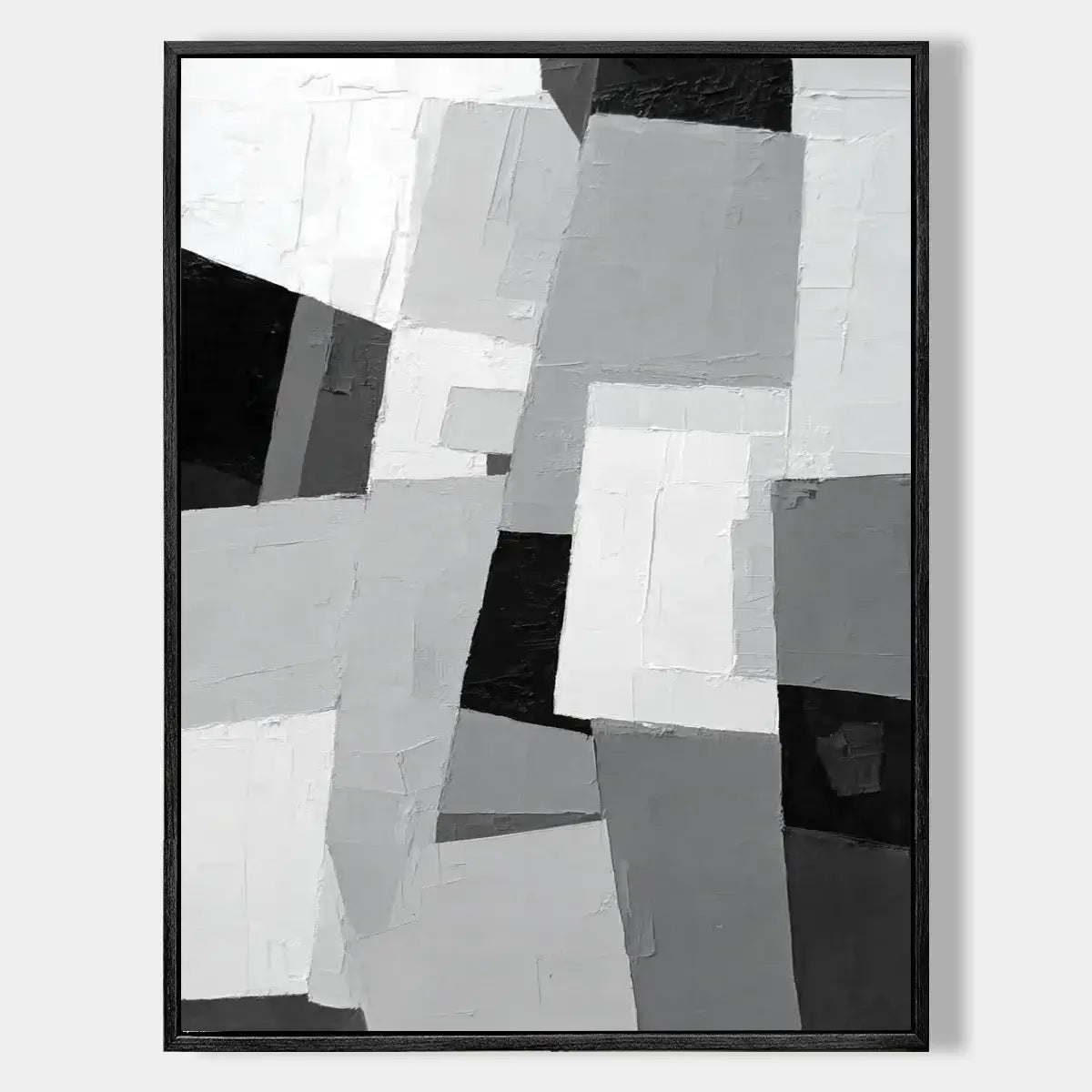 Monochrome Architecture: Textured Black and White Abstract Painting for Modern Decor