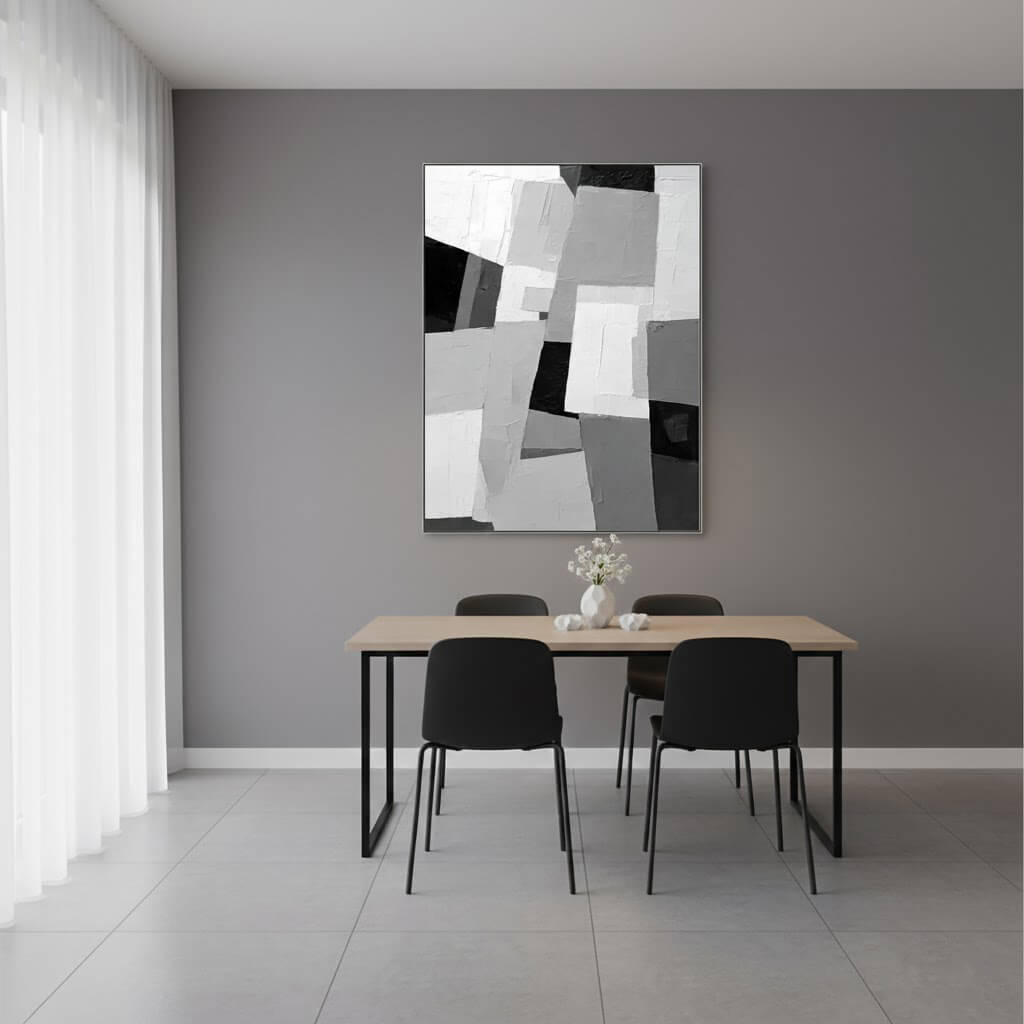 Monochrome Architecture: Textured Black and White Abstract Painting for Modern Decor