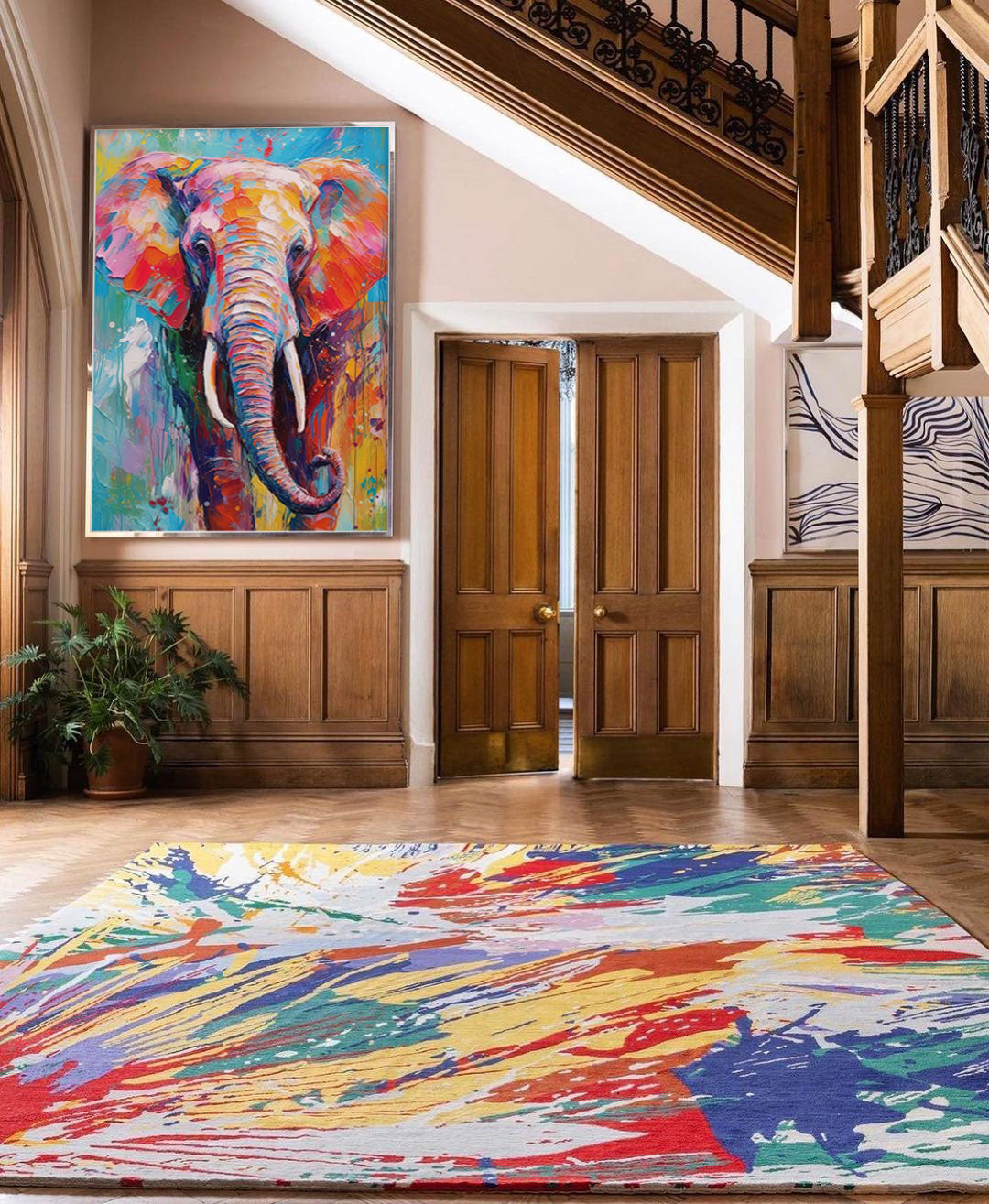 Chromatic Spirit: Vibrant Elephant Wall Art for Living Room Decor