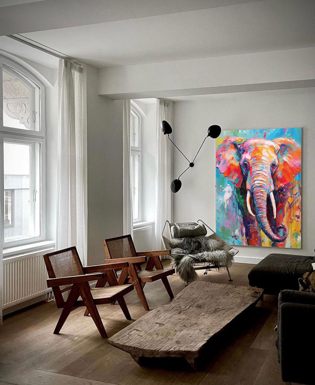 Chromatic Spirit: Vibrant Elephant Wall Art for Living Room Decor