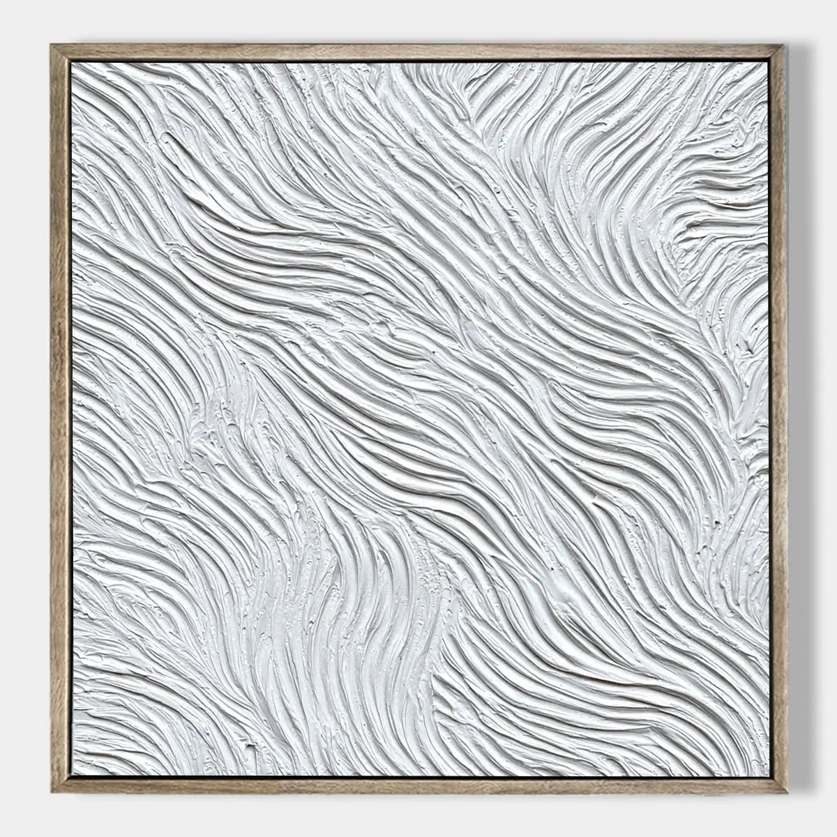 White Current: Textured White Abstract Painting with 3D Flowing Waves