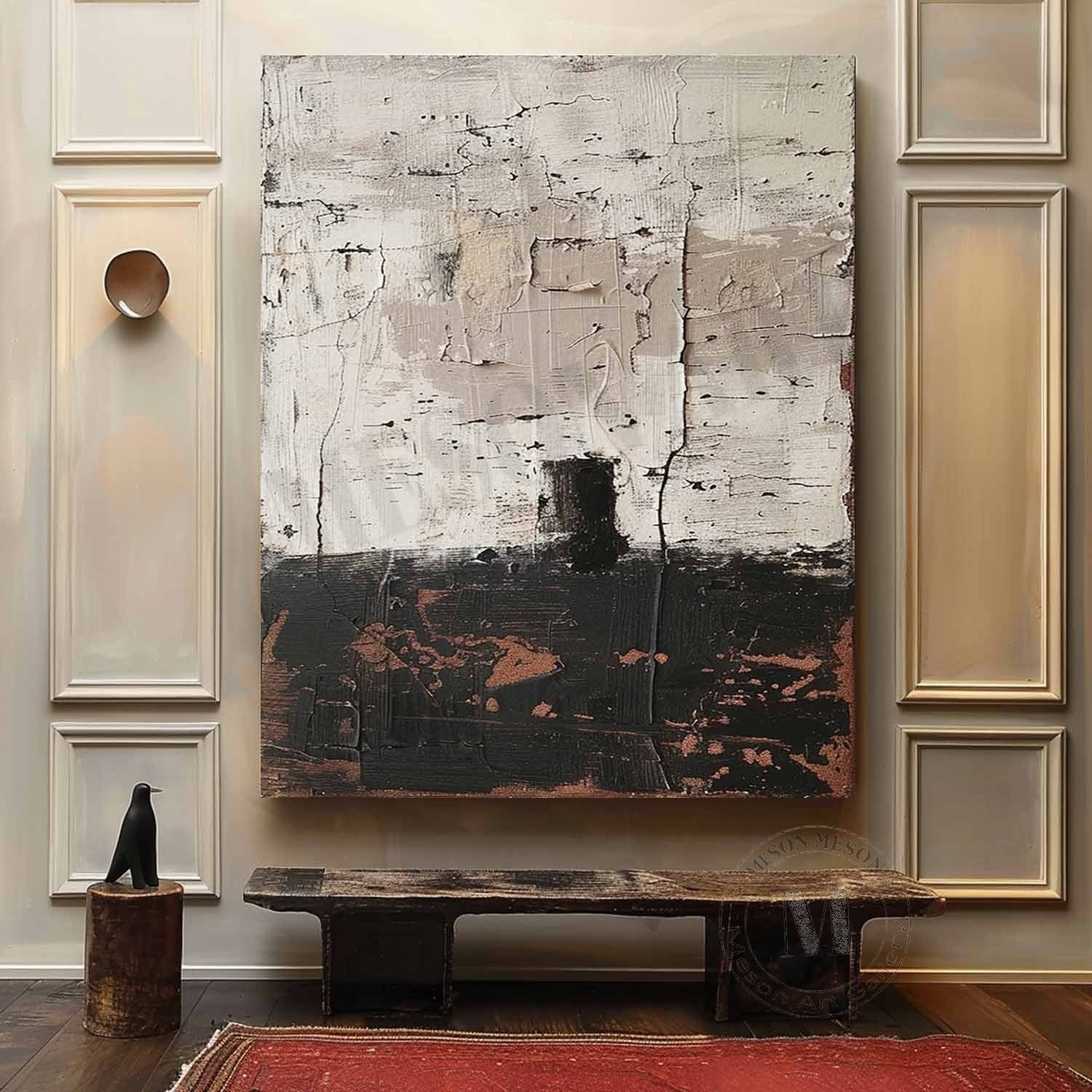 Vestige of Time: Raw Wabi Sabi Textured Abstract Painting in Black and White