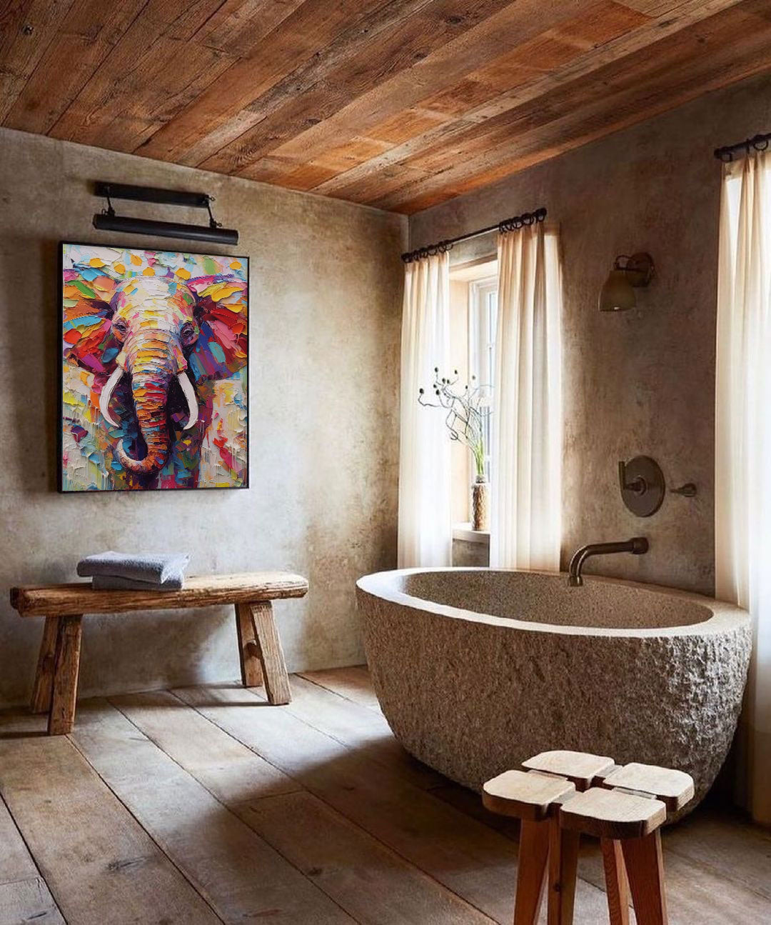 Chromatic Spirit: Vibrant Elephant Wall Art for Living Room Decor