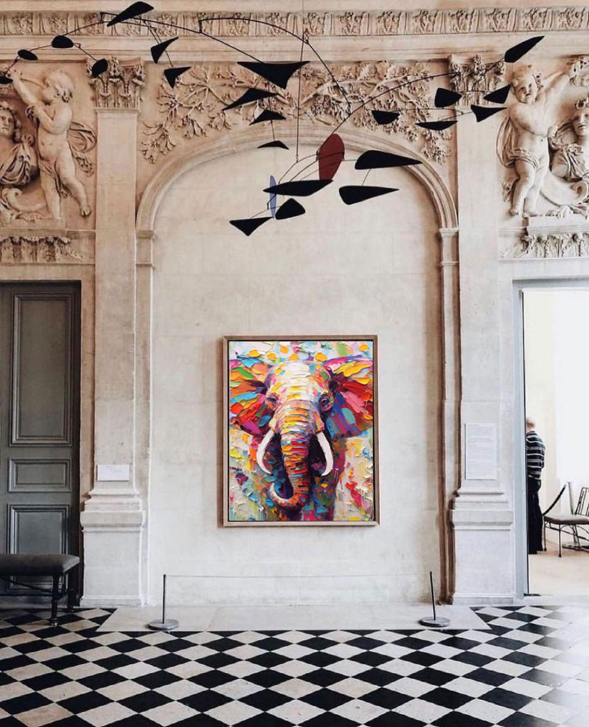 Chromatic Spirit: Vibrant Elephant Wall Art for Living Room Decor