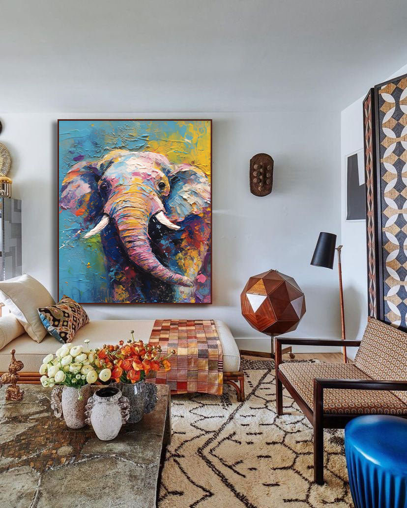 Chromatic Wonder: A Colorful Elephant Wall Art for Kids Room Decor