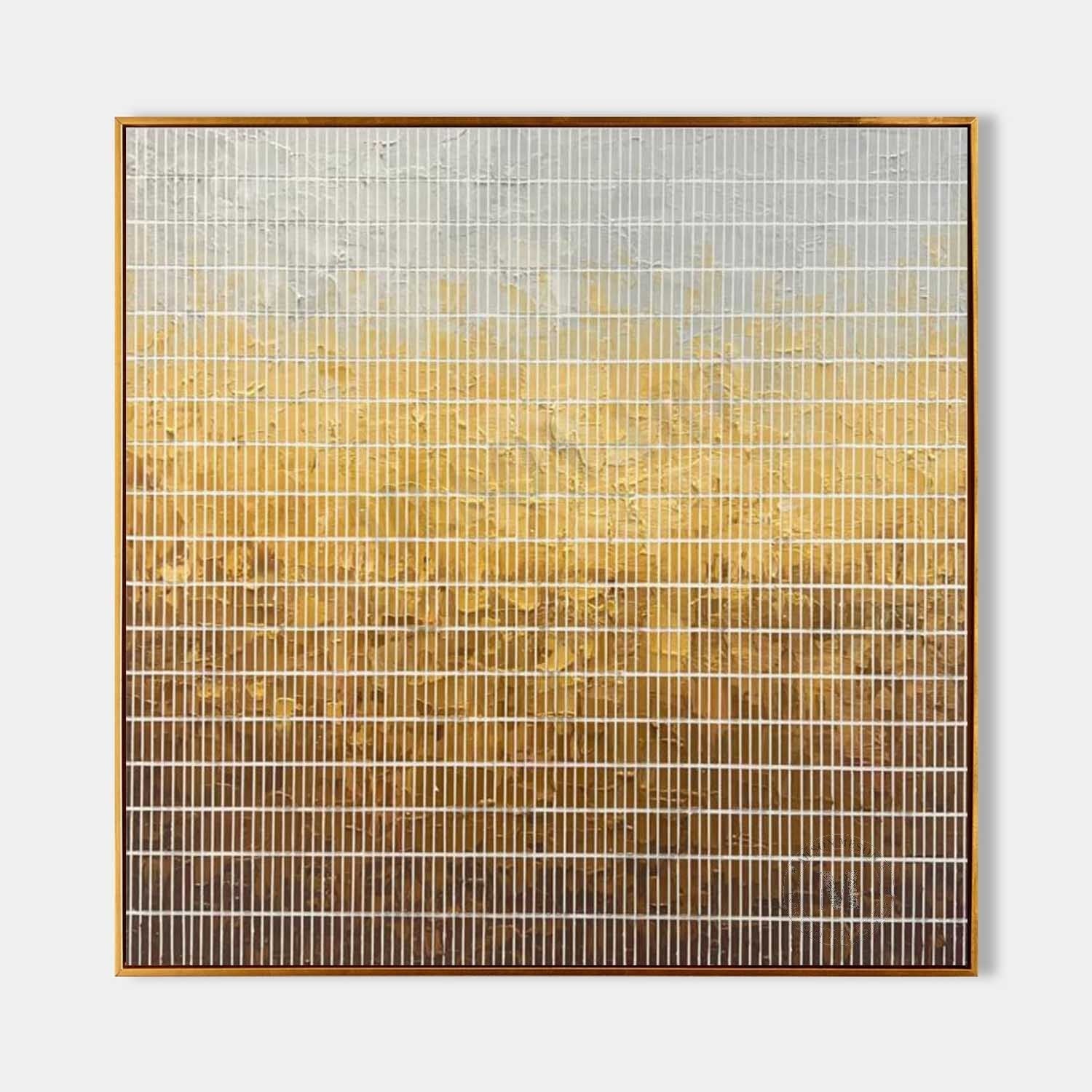 Wabi Sabi Gold Gradient Grid Textured Wall Art, Minimal Abstract Square Canvas for Living Room