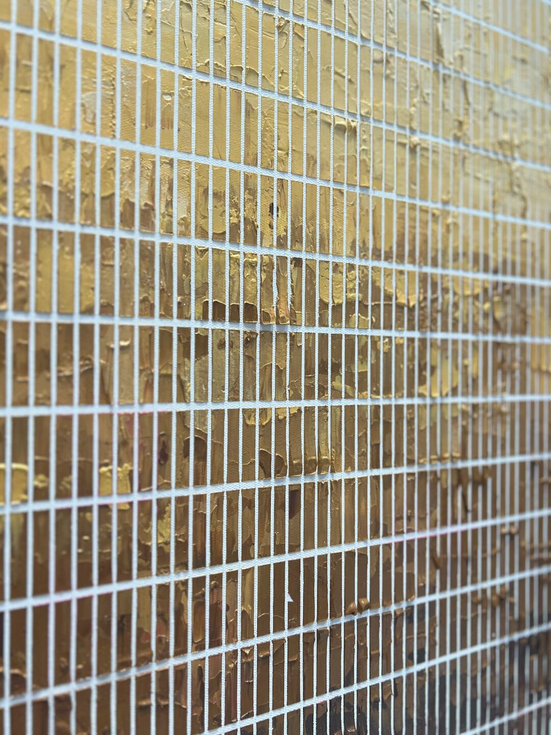 Wabi Sabi Gold Gradient Grid Textured Wall Art, Minimal Abstract Square Canvas for Living Room