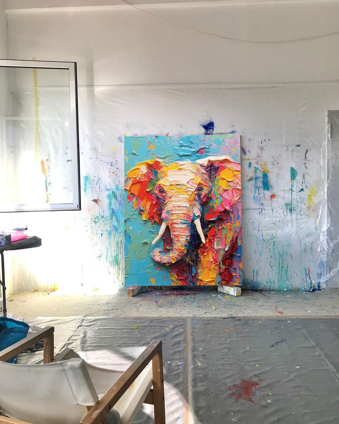 Chromatic Majesty: A Colorful Elephant Wall Art for Kids Room Decor