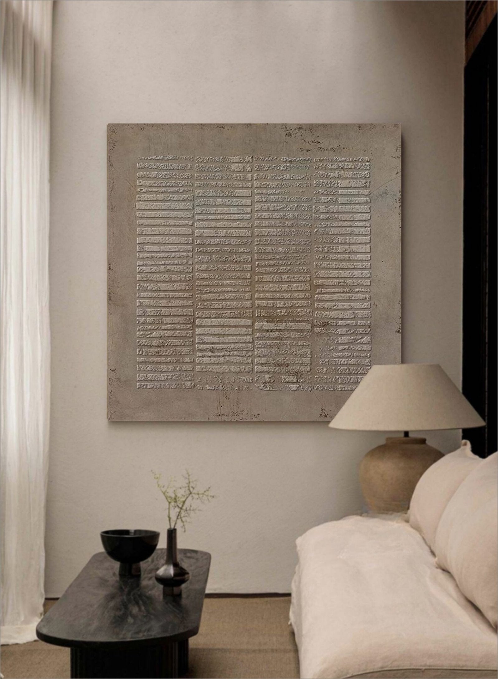 Earthen Glyphs: Large Wabi Sabi Textured Wall Art with a Raw, Stone-Like Finish
