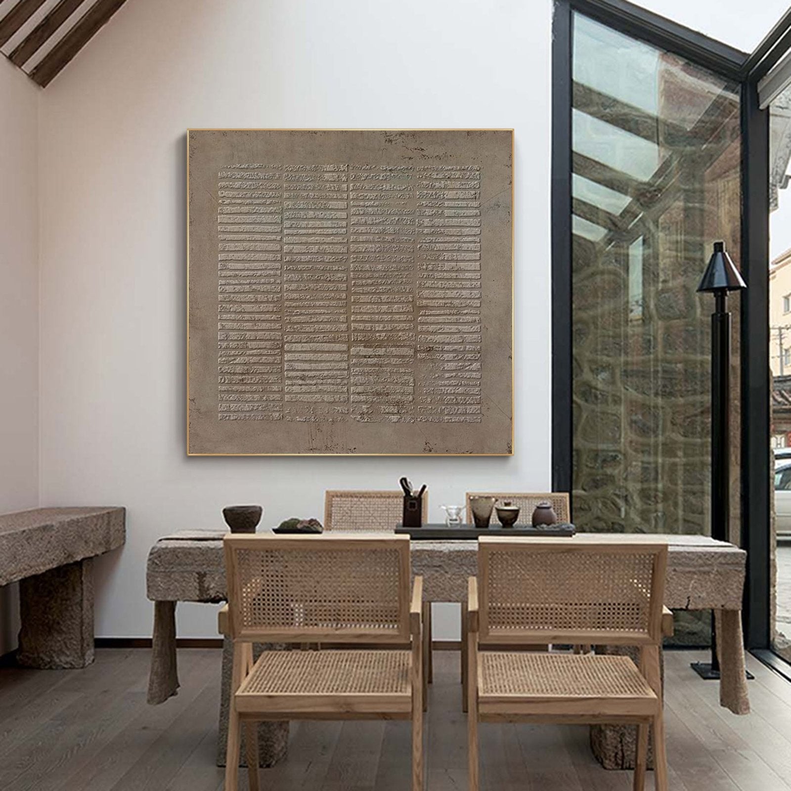 Ancient Script: A Wabi-Sabi Plaster Wall Art for Minimalist Decor