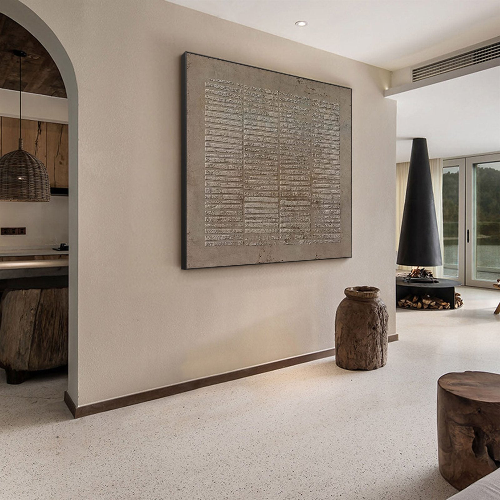 Ancient Script: A Wabi-Sabi Plaster Wall Art for Minimalist Decor