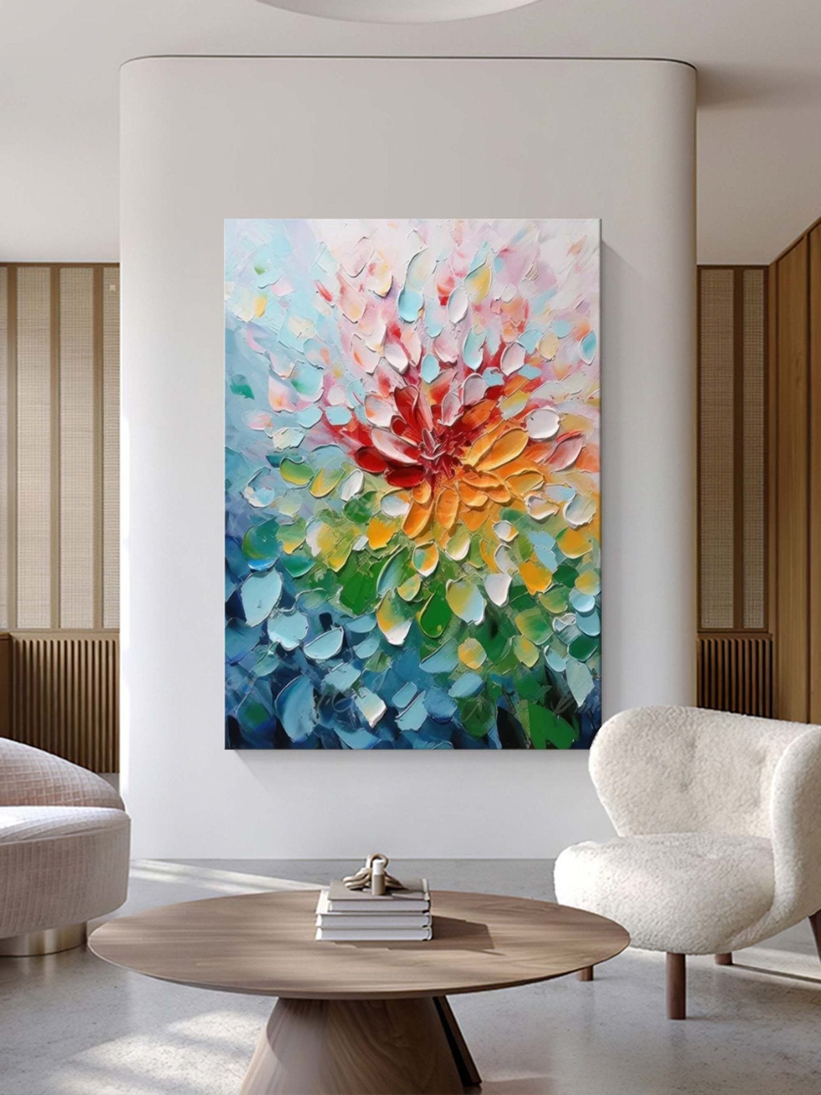 Chromatic Burst: A Vibrant Textured Abstract Floral Canvas Painting