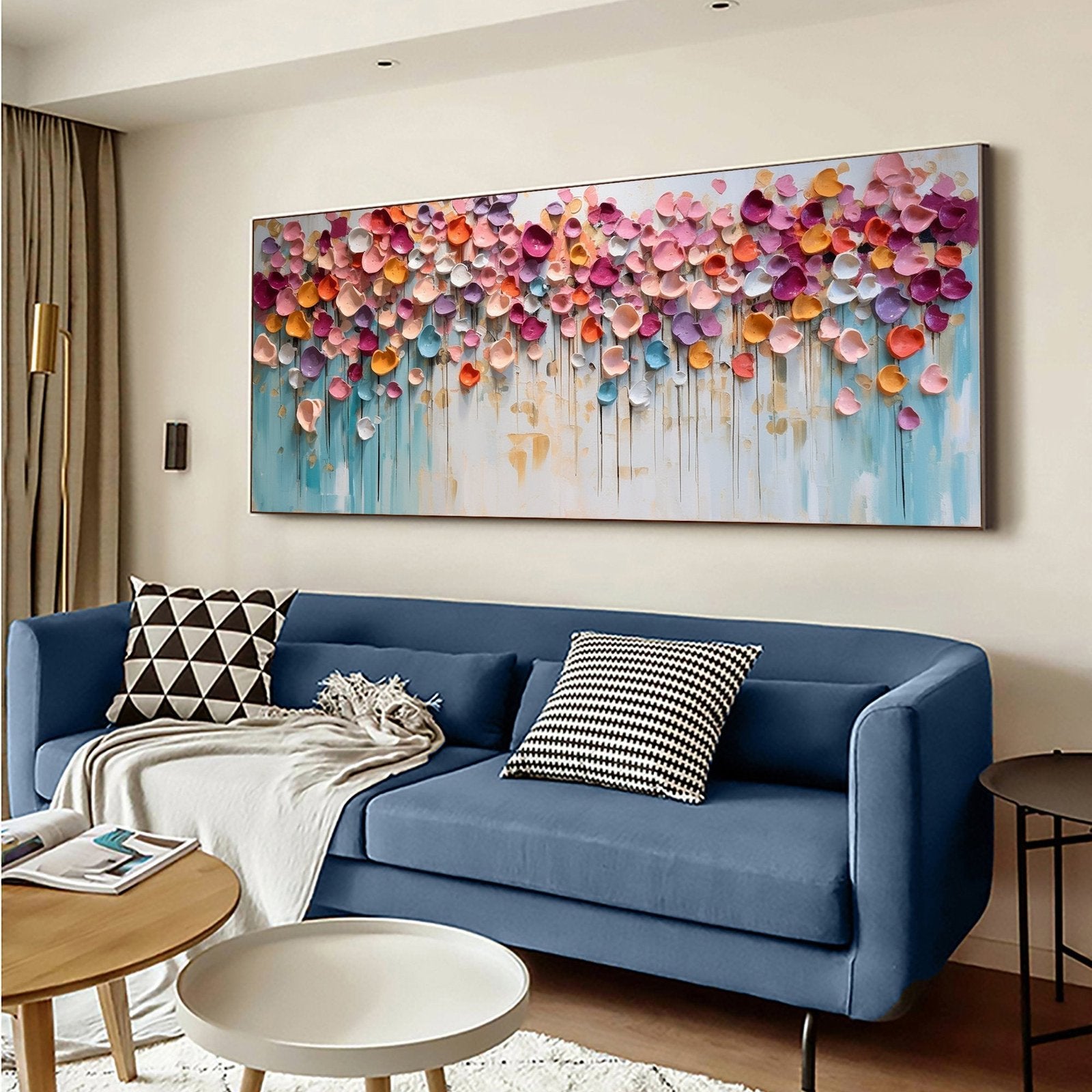 Chromatic Cascade: A Vibrant Textured Floral Wall Art for Your Living Room