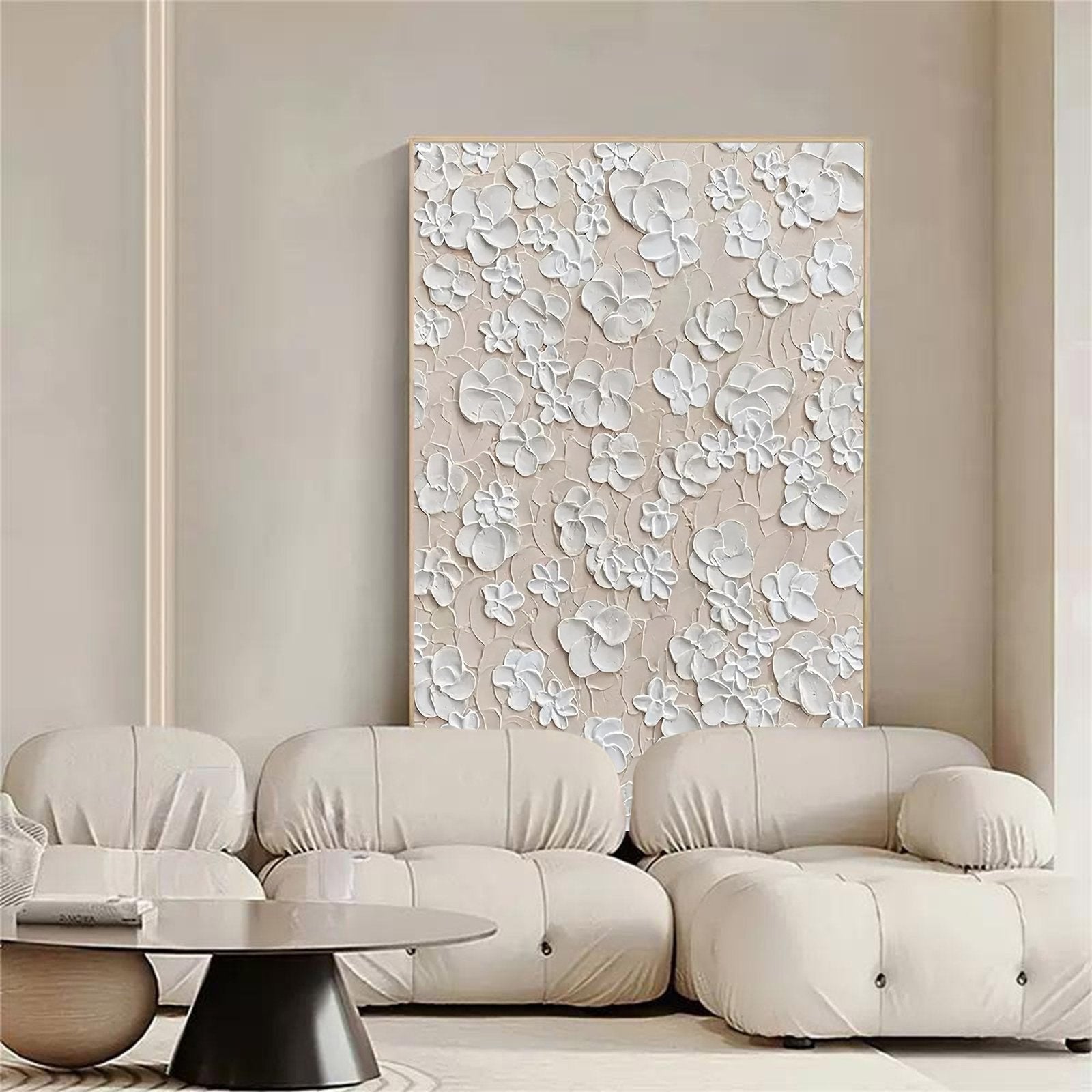 Ivory Meadow: A Serene Textured Floral Wall Art in Neutral Tones