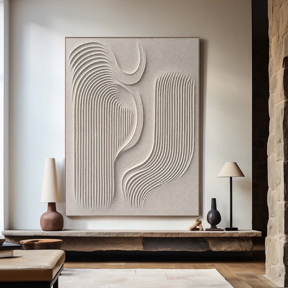 Zen Garden Rhythms: A Sculptural Wabi Sabi Abstract Wall Art