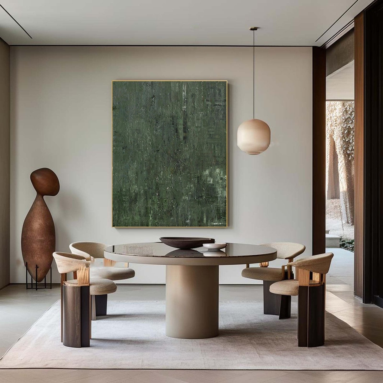 Veridian Depths: A Large Minimalist Green Abstract Wall Art for Earthy Interiors